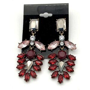 3in Statement Drop Dangle Earrings Red & Pink Gemstones Wedding Formal Party